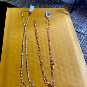 Two delicate chain necklaces one silver tone choker one rose tone necklace